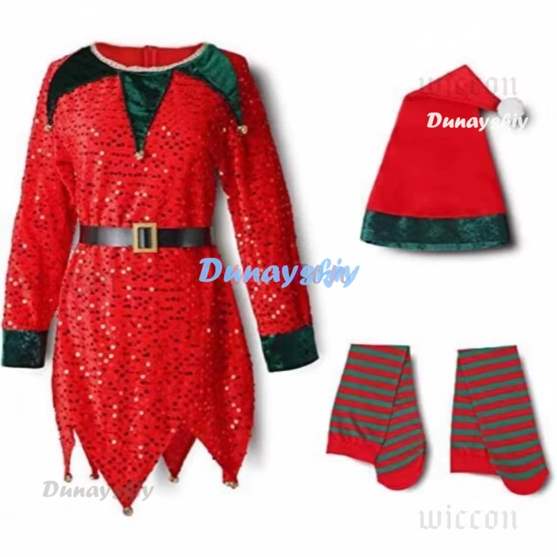 Costume de cosplay du père Noël pour enfants, tenue de Noël pour enfants, robe trempée, chaussettes rayées, garçons, filles, fête de carnaval