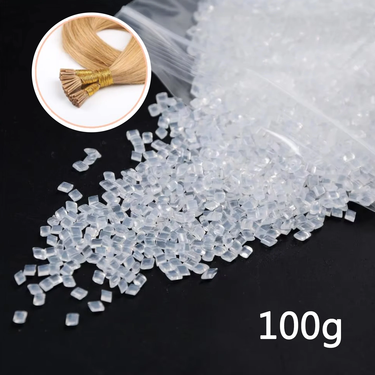 100g Transparent Withe Clear Italian Fusion Keratin Glue Pellets Granules Beads for Making Wig Nail/I Tip Hair Extensions