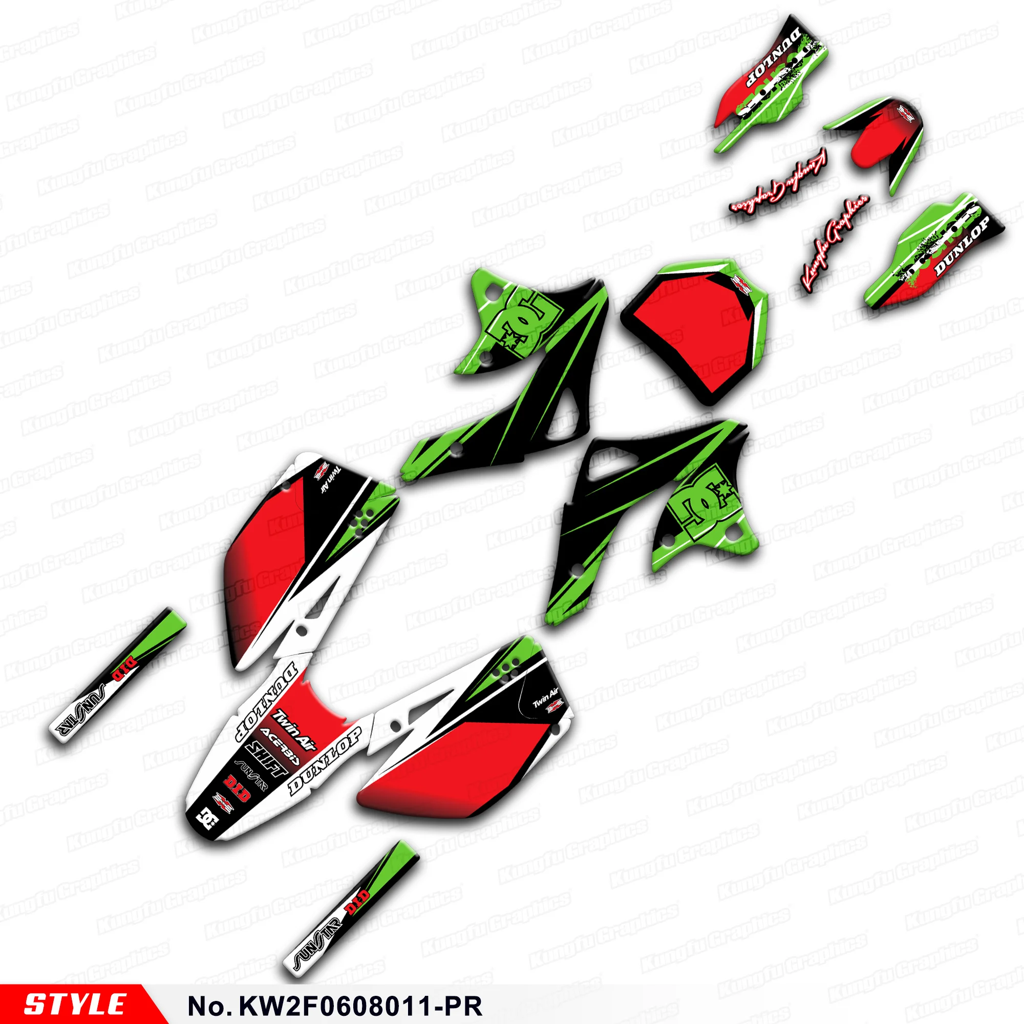 

Motorcycle Decals Skin Customised Graphics for Kawasaki KX250F 2006 2007 2008, KW2F0608011-PR