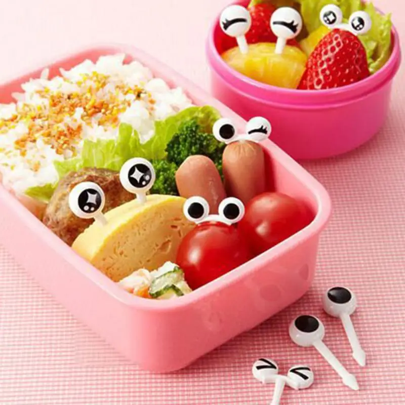 Lovely 10PCs Plastic Fruit Toothpick Cute Eye Cartoon Forks Bento Decoration Reusable Food Picks Dessert Fruit Fork Tableware