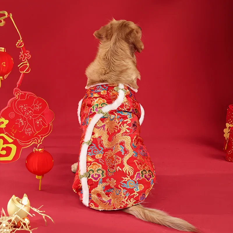 New Year Dog Clothing Chinese Spring Festival Pet Clothes Tang Suit Cheongsam Cat Puppy Small Big Large Dog Costume Coat Outfit