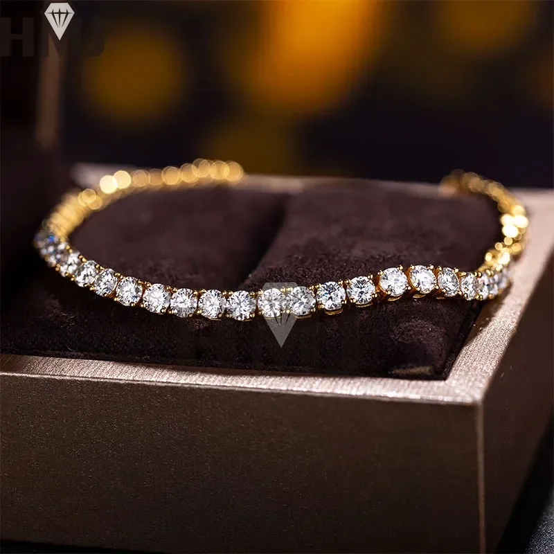 HMJ Moissanite Stone Tennis Bracelet Original S925 Sterling Silver Plated 18k Yellow Gold with GRA Bracelets for Women Man