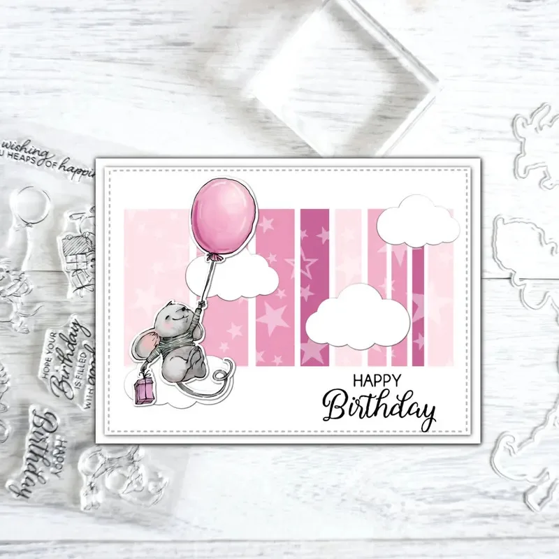 Adorable Mouse And Cake Metal Cutting Dies Clear Stamp Happy Birthday Scrapbooking Decor DIY Cut Dies
