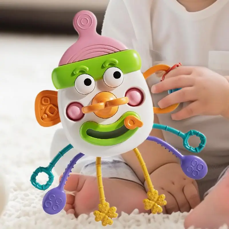 Puxar corda brinquedos para bebês portátil 6-em-1 puxar corda brinquedos habilidades motoras finas puxar corda dentição brinquedo colorido viagem