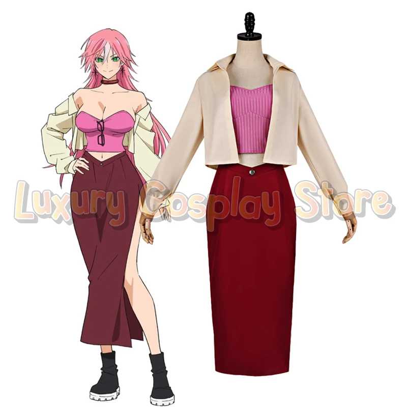 Nuevo Disfraz de Cosplay de Anime 2026 de Kimie Arashiyama para Mujer, Conjunto de Top Rosa, Falda Roja y Chaqueta Beige, Traje de Halloween Toxin