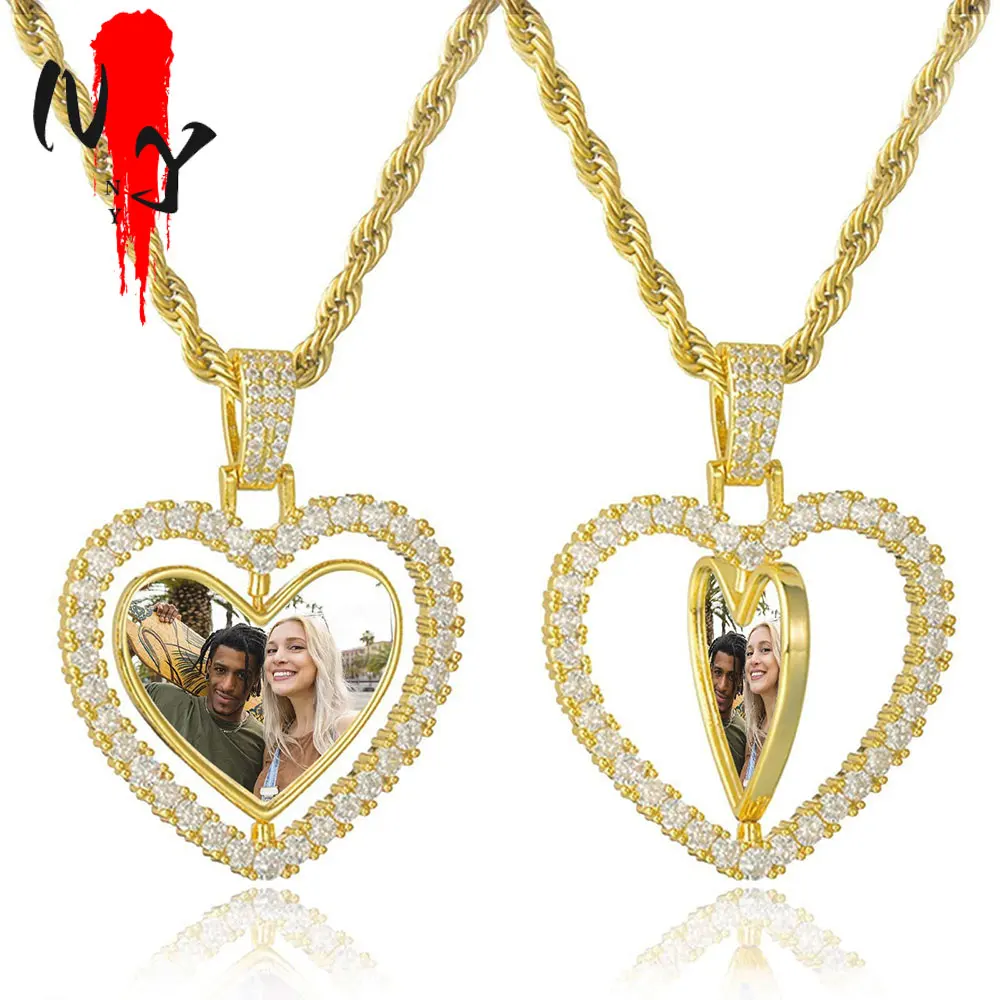 Personalized Hip Hop Memory Picture Pendant for Men Women Engraving Image Custom Photo Copper Heart-Shaped Medal Jewelry Gift