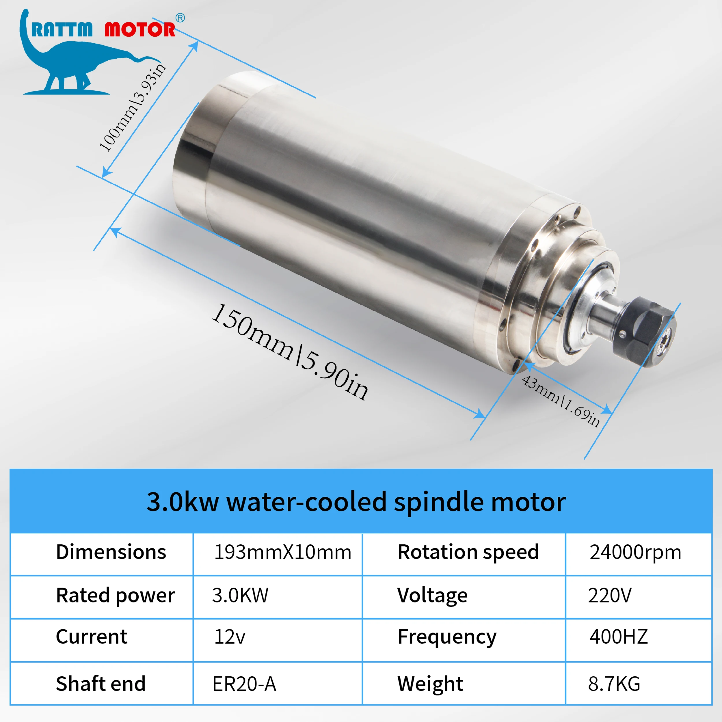 POWACE GDZ-100-3.0 3KW ER20 Water Cooling Cooled CNC Spindle Motor For Woodworking Lathe