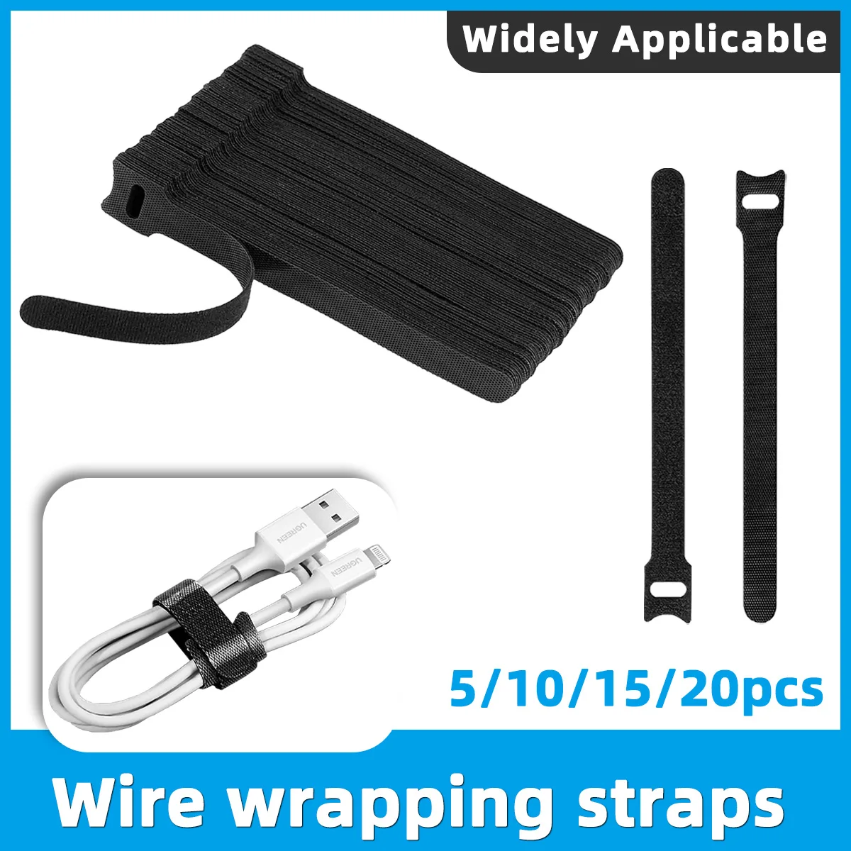 Adhesive Nylon Cable Tie Reusable Adjustable Hook And Loop Winding Tape Suitable For Computer Chargers Office Wire Organization