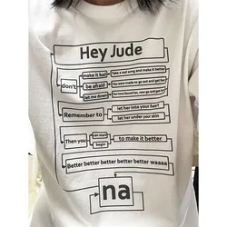 Hey Jude Unisex Graphic White T shirts Short Sleeve Loose Cotton Crewneck Tops Tees Summer Trendy Casual Vintage 80s 90s Shirts