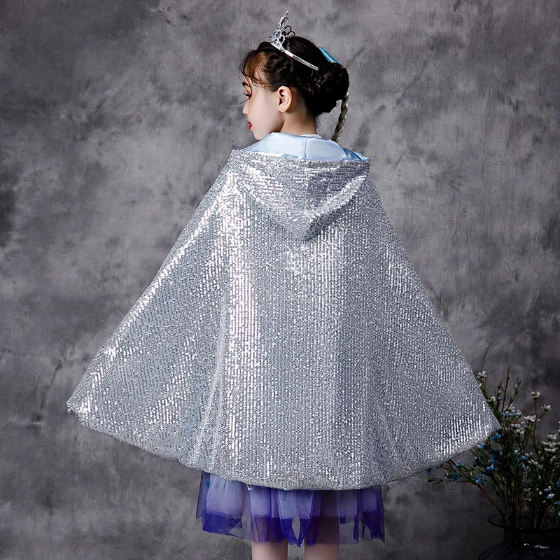 Robe de Princesse Elsa Everak pour Fille, Enveloppée d'un Châle, à Lacets, à Capuche, à Paillettes