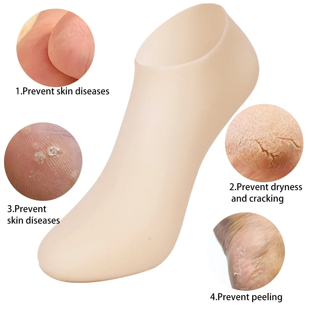 Silicone hidratante pé cuidados meias, rachado pele morta remover, prevenir o ressecamento, protetor, alívio da dor, ferramentas pedicure, 1 par