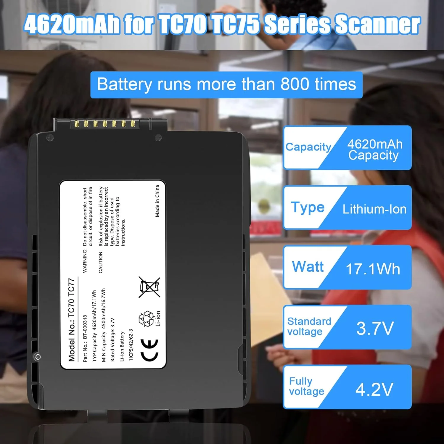 

TC70 2 комплекта сменных аккумуляторов емкостью 4620 мАч для моделей Zebra, Symbol и Motorola TC70, TC700h, TC700k, TC72, TC75, TC77,
