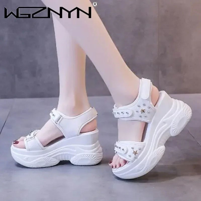 NEW 2025 Luxury Beach Sandal Woman Shoes Lady Suit Female Increasing Height High Heels Clogs Wedge Muffins Shoe Summer Sandals