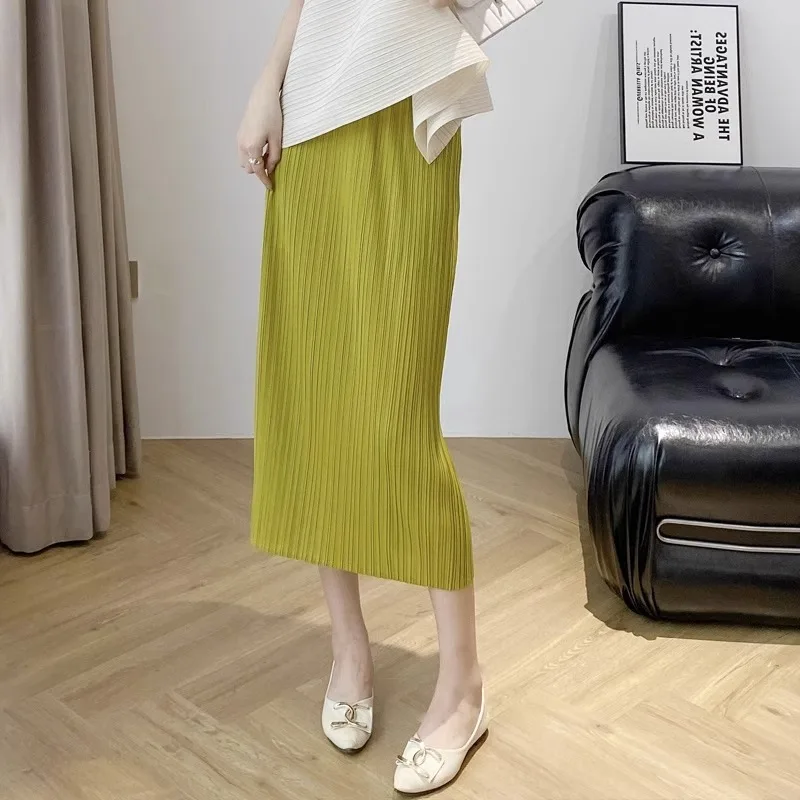 Miyake Pleated Comfortable Casual Half-body Skirt Women High Waisted Thin 2025 Summer New Small Pleated Medium Skirt