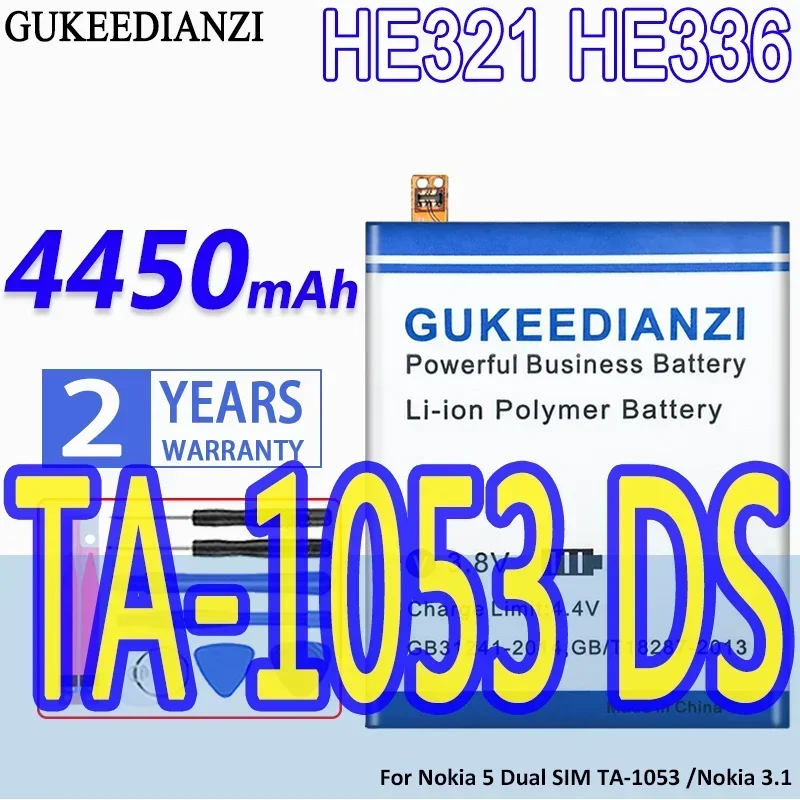 High Capacity GUKEEDIANZI Battery HE321 HE336 4450mAh For Nokia 5 Dual SIM (TA-1053 DS)  N5 Nokia5