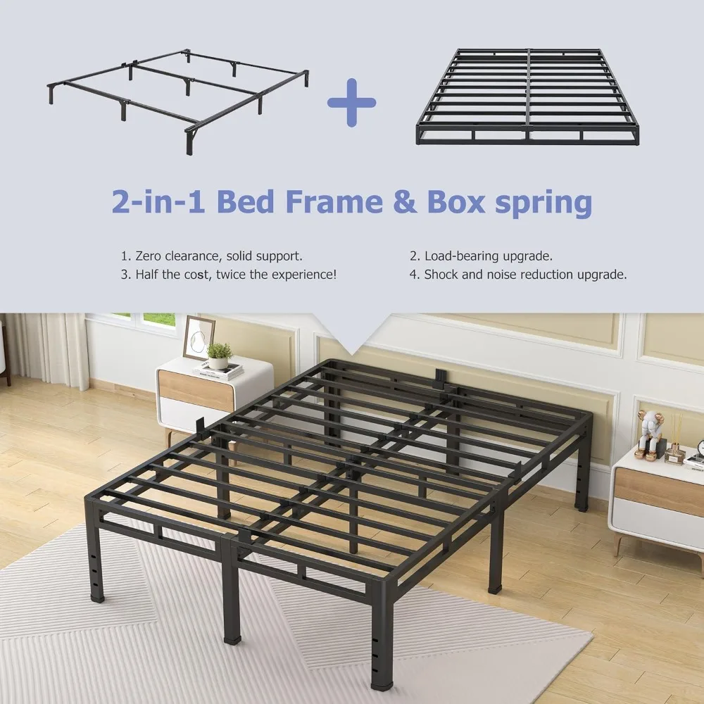 NKZ 24 Inch Full Size Bed Frame, Metal Bed Frame & Box Spring 2 in 1 Platform with Round Corner Legs, 4000Lbs Heavy Duty Metal F