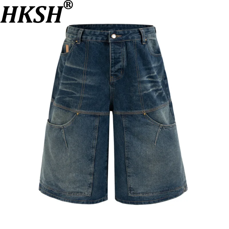 

HKSH Spring Summer New Men Tide Retro Jeans Safari Style Denim Shorts Women Washed Distressed Deconstructed Design Trend HK20328
