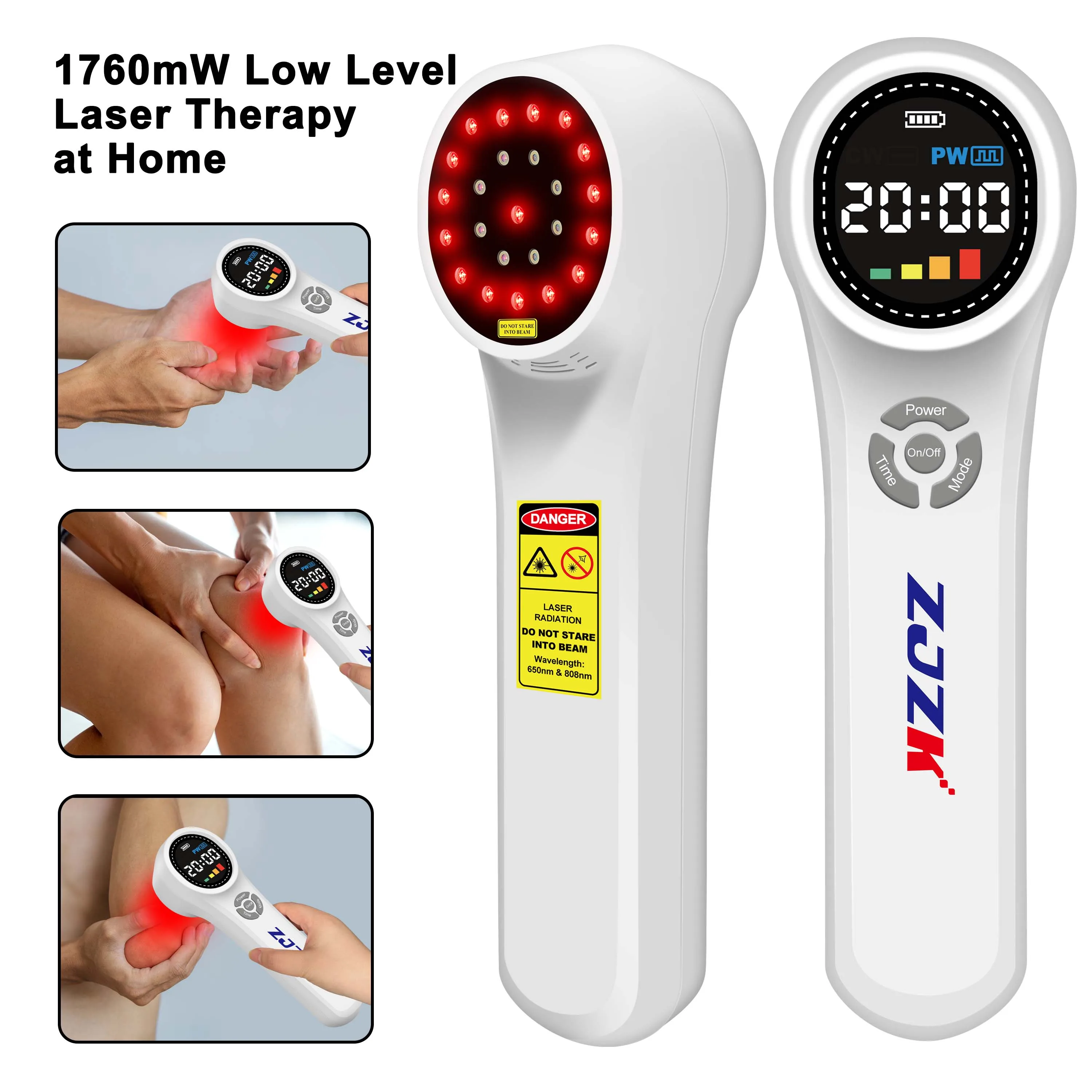 ZJZK Pain Cure Laser Best Pain Relief Cold Laser Therapy 660nmx16diodes For Migraines 810nmx4diodes+980nmx4diodes Wound Injuries