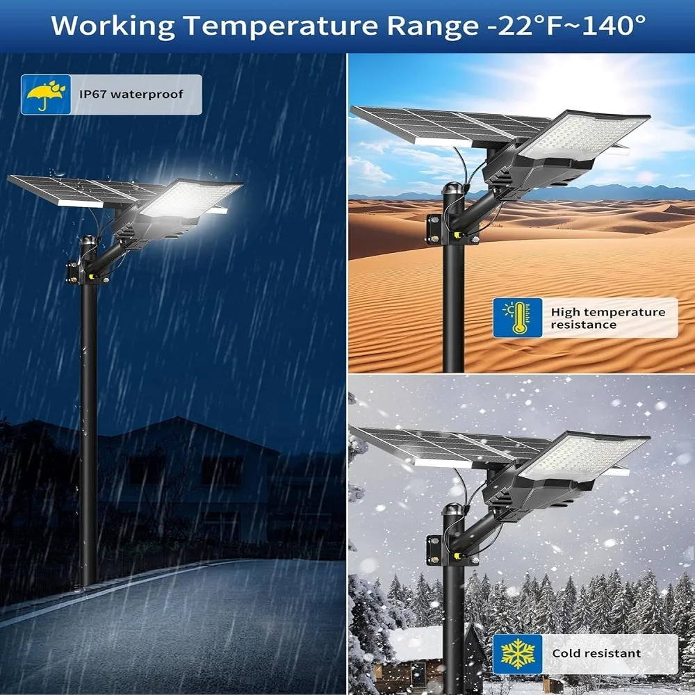Ultra-bright Solar Street Lights Outdoor 10000W 6500K Parking Lot Lights Waterproof Solar Power Flood Security Lamps for Garden