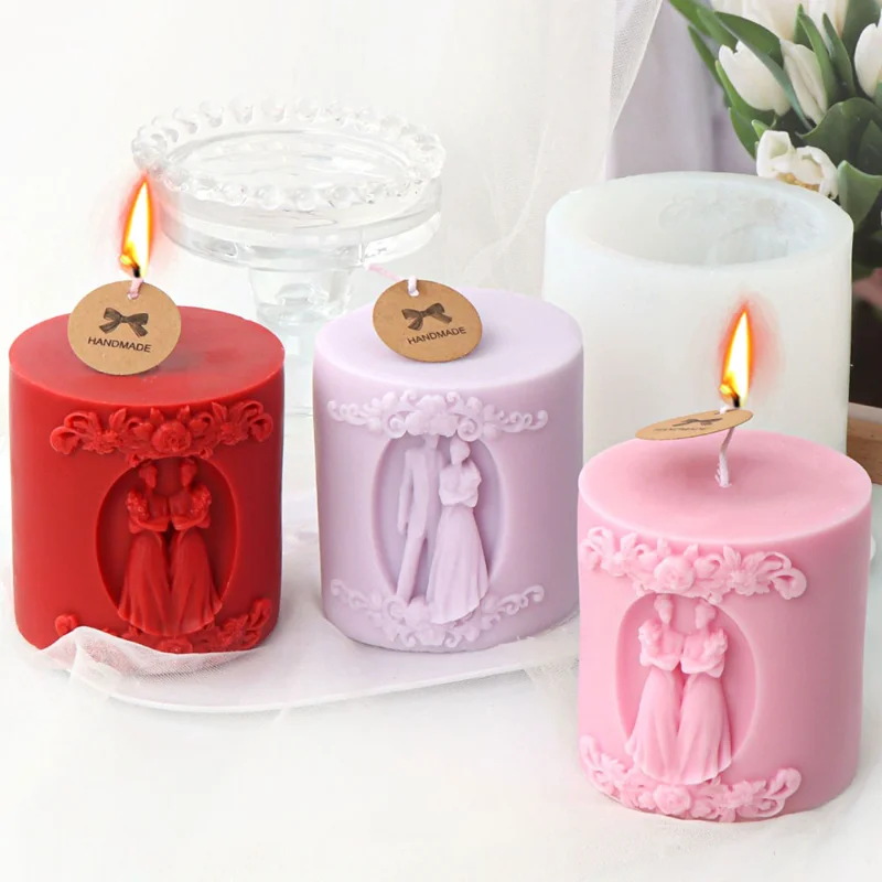 Bride Groom Silicone Cylinder Candle Mold Woman Male Soap Resin Plaster Making Set Human Ice Chocolate Mould Wedding Decor Gifts