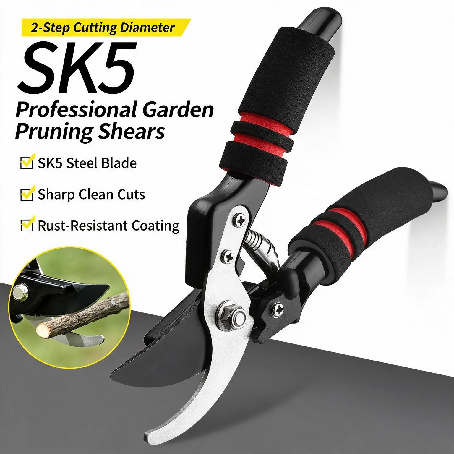 SK5 Stahl-Gartenschere, Hochleistungs-Astschere, Leistungsstarke Handschere, Edelstahl-Gartenschere für Baumzweige