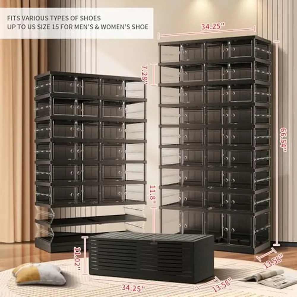 Foldable 9-Tier Shoe Rack Storage Organizer Stackable Clear Plastic Cabinet Shelf