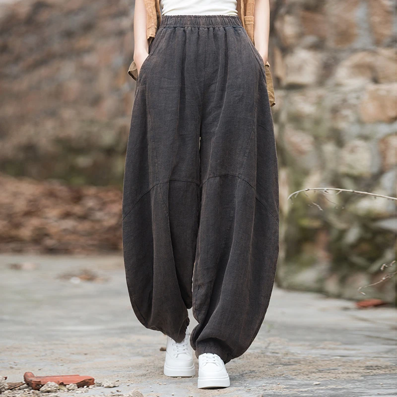 

High Waist Cotton Linen Harem Pants Women New Arrival 2025 Spring Vintage Style Solid Color Loose Female Casual Trousers T563