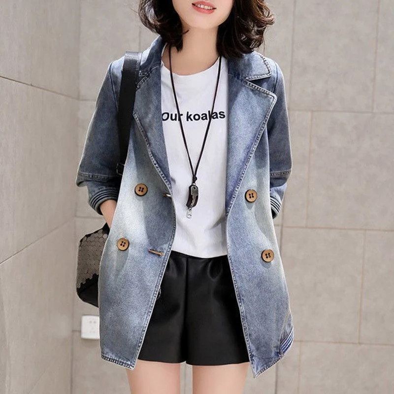 2022 spring  autumn new denim jacket women's mid-length fashion Korean  thin and loose casual windbreaker denim jacket