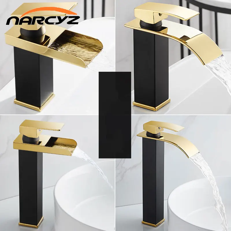 Grifo de cascada de laca para hornear negro escandinavo, lavabo de encimera frío y caliente, grifo de un solo orificio XT866