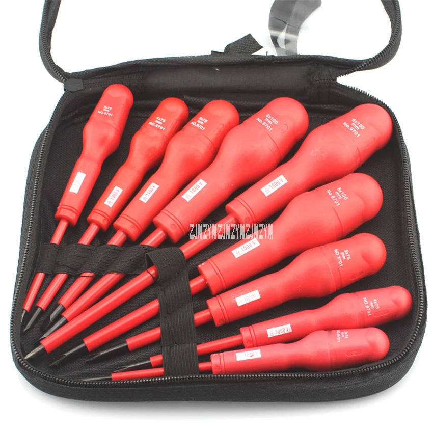 

9-PC 1000V High Voltage Insulation Screwdriver Kit Multi-Bit Repair Tool Screwdriver Set Home Useful Hand Tool Screw Driver Kit