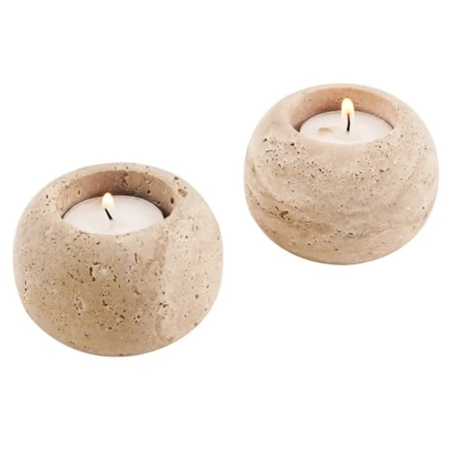 

Мраморные подсвечники для чайных свечей 4 дюйма, подсвечники из травертина для подарков, набор из 2 штук для дня рождения, свадьбы