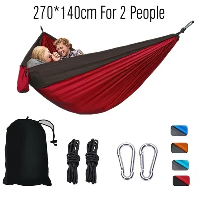 Nylon Color Matching Hammock Outdoor Camping Ultra Light Portable Hammock for Double Person Outdoor Recreation Hammock Swing