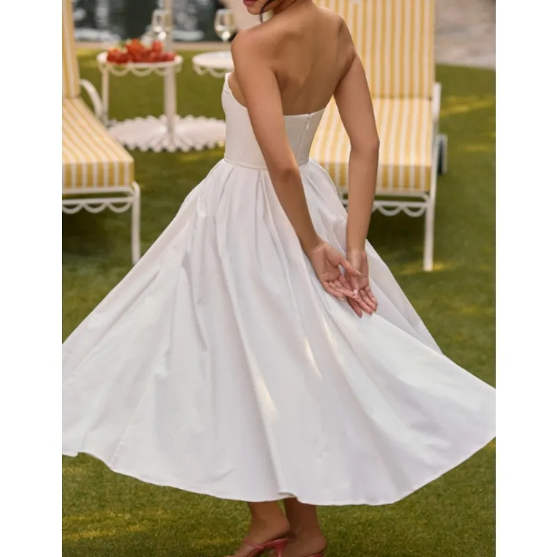 Zomer Nieuw in Elegante Strapless Flare Jurk Wit Sexy Corset Jurk Nacht Feestjurken Dames