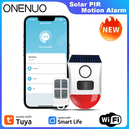 Alarma Solar con Sensor PIR, con aplicación Tuya, WiFi, sirena inalámbrica para exteriores, resistente al agua, seguridad antirrobo, sirena estroboscópica, Control por aplicación remota