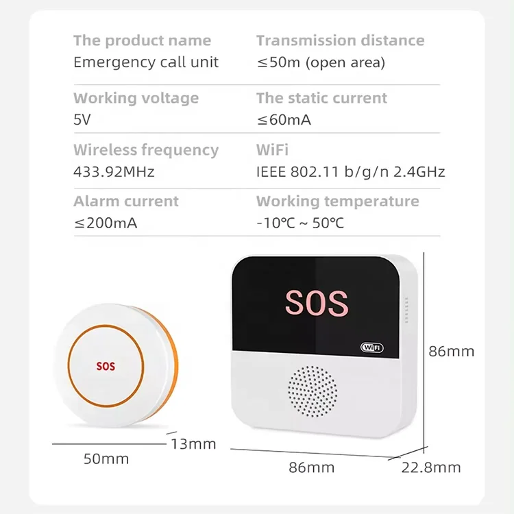 Tuya Smart Home Caregiver Pager DC5V USB Chargeable Wireless SOS Fall Alert Emergency Call Panic Button for Elderly Personal Use