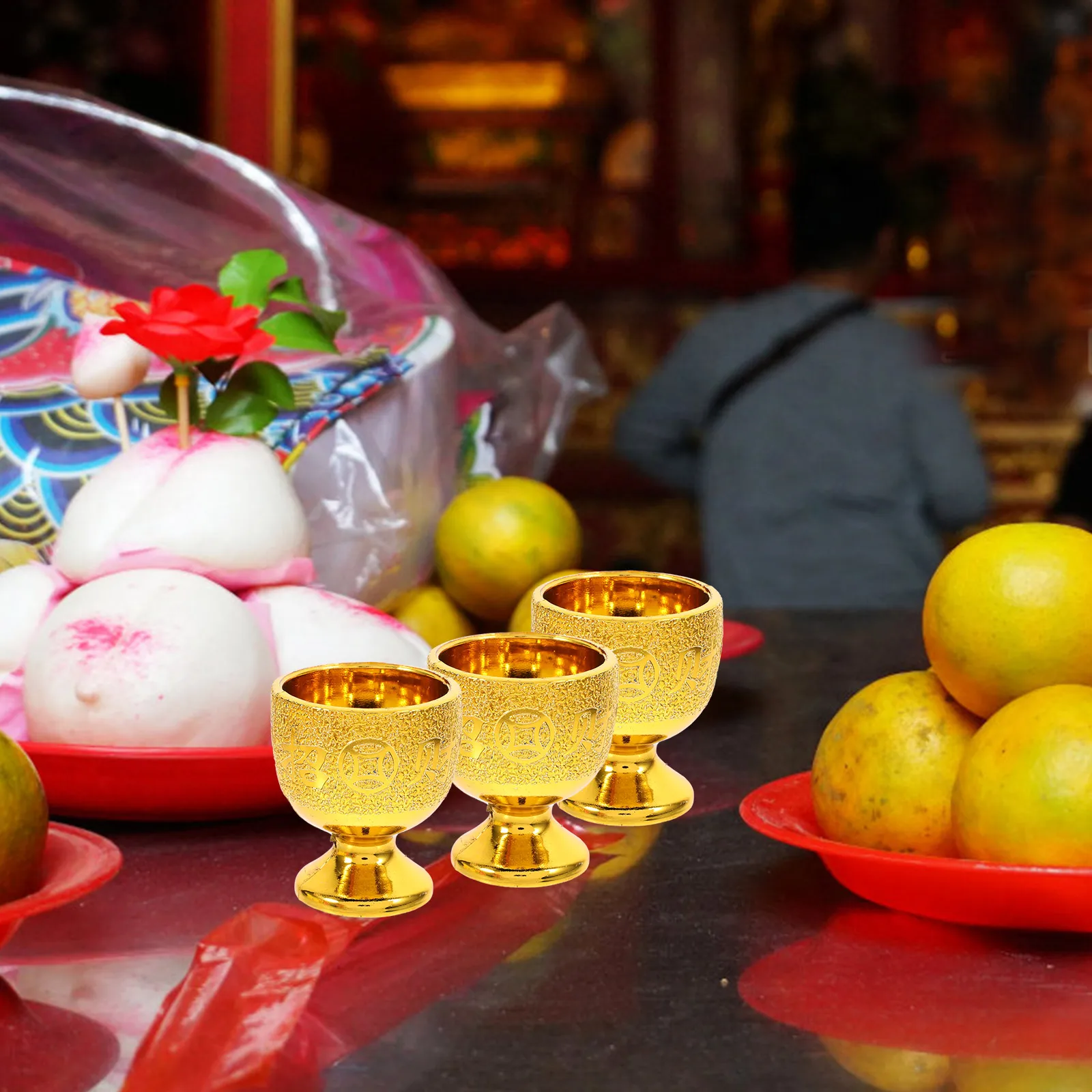 

6pcs Round Liquor 30ml High Desktop Buddhism Cup Footed Spirits Cups Durable Tea Water Cups Offering Supplies
