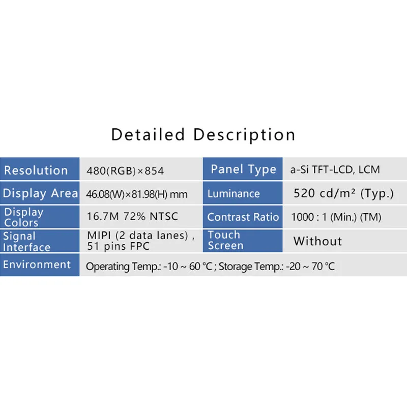 3.7 Inch LQ037T3SX01 480*854 TFT LCD Displays MIPI 51 Pin Interface Screen Replace Panel Full View Mobile Phone Electronic