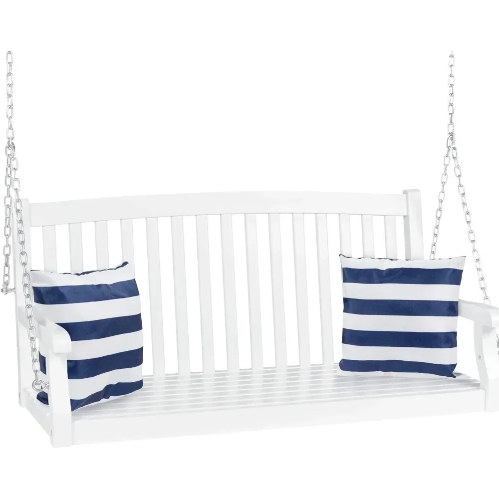 

48in Wood Porch Swing Outdoor Patio Hanging Bench Chair Furniture for Deck, Garden, Yard w/Mounting Chains,Curved Back Design