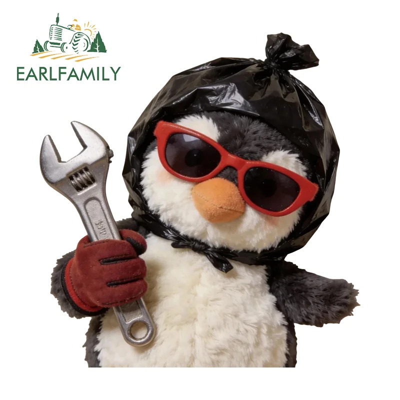 EARLFAMILY Repairman Peek Car Stickers Cute Penguin Plumber Waterproof Decal Bumper Vinyl Material Toolbox Helmet Decoration