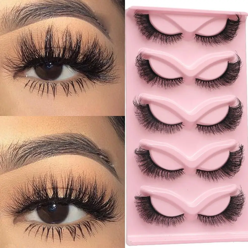 5 Pairs Women Fashion Soft Crisscross Handmade False Eyelashes 3D Faux Mink Natural Messy Fluffy