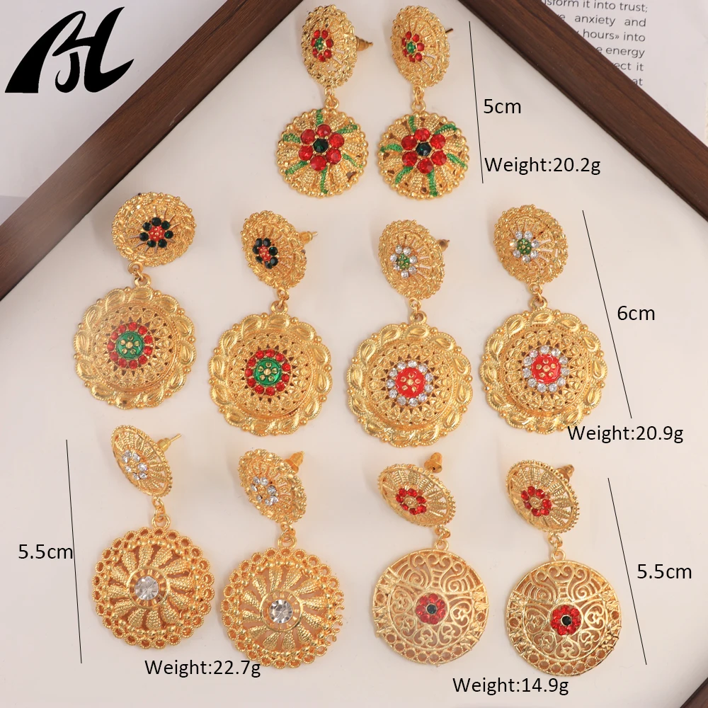 Round colored stone earrings for women Real gold plated dottie zircon color big round earrings for women