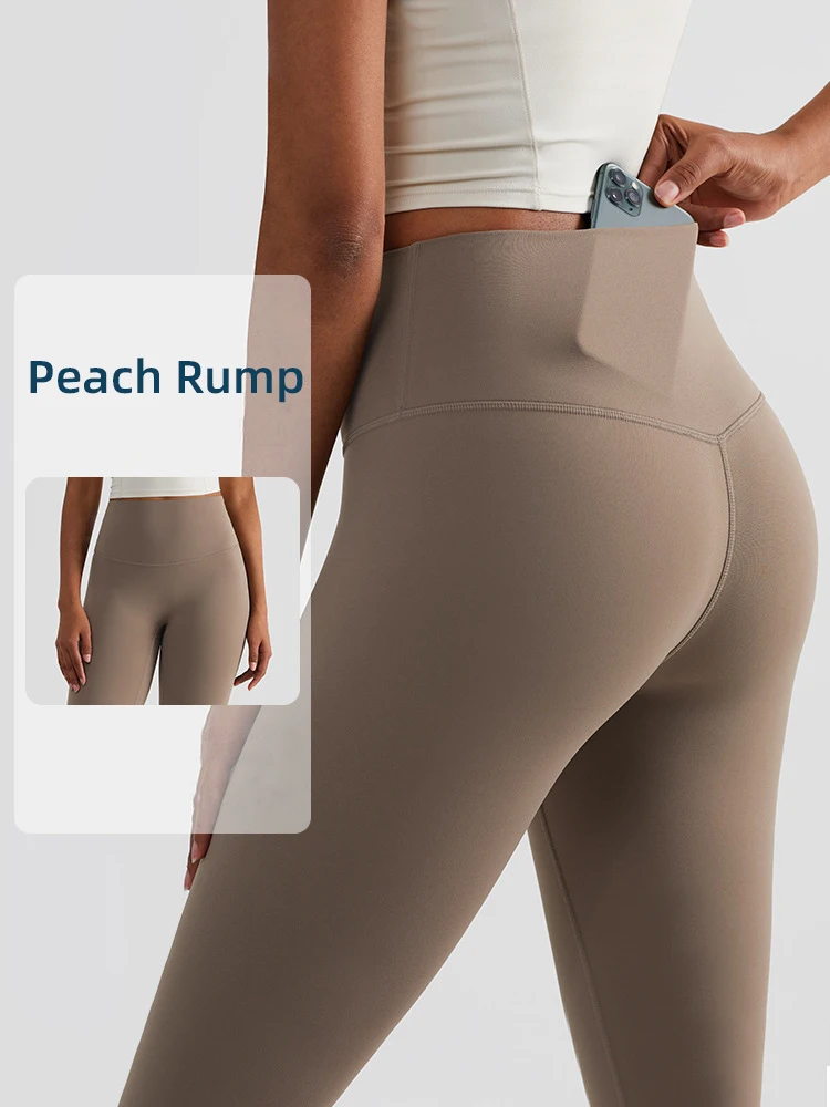 Solid Color Women High Waist Yoga Pants High Elastic Back Waist Pocket Hip Lift Comfortable Running Outdoor Leisure Yoga Pants