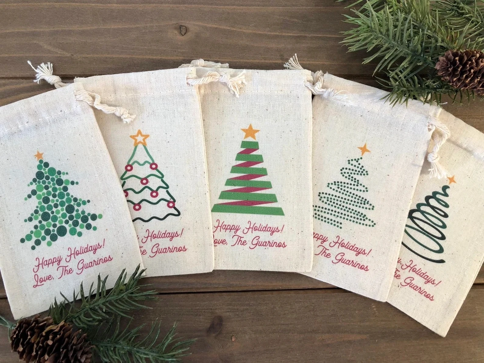 20pcs Personalized Christmas Favor Bags / Assorted Abstract Christmas Tree Design