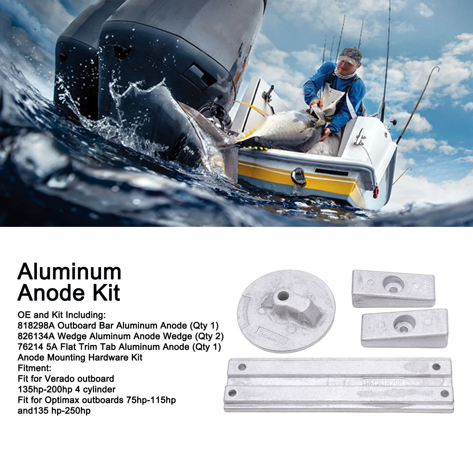 818298A 826134A Kit de ánodo de aluminio 818298A 826134A Ánodo de aluminio a prueba de herrumbre para Verado Optimax Kit de ánodo de aluminio fueraborda