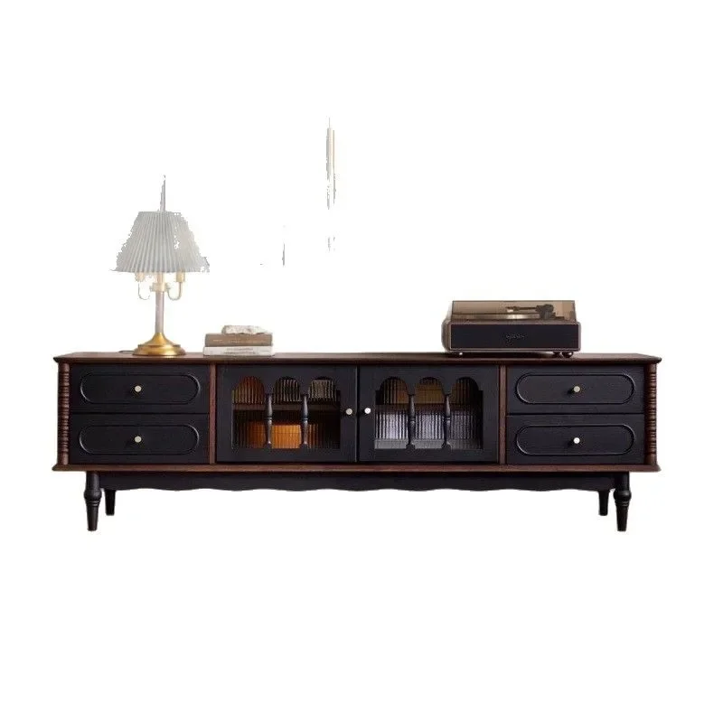 French retro TV cabinet coffee table combination living room multi-functional storage cabinet TV cabinet floor solid wood