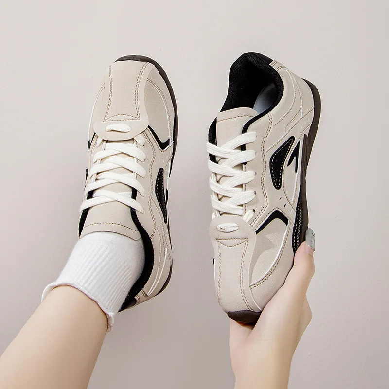 Autumn New Frosted Leather Training Shoes with Flat Bottom Lightweight Eye Catching Small Versatile Student White Women Shoes - Image 6