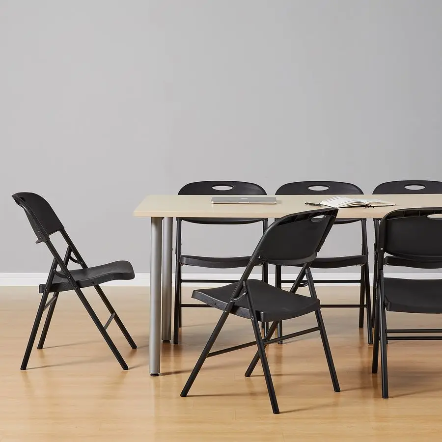 Sturdy Foldable Plastic Chair, Portable, 350Pound Capacity, Black, 6Pack