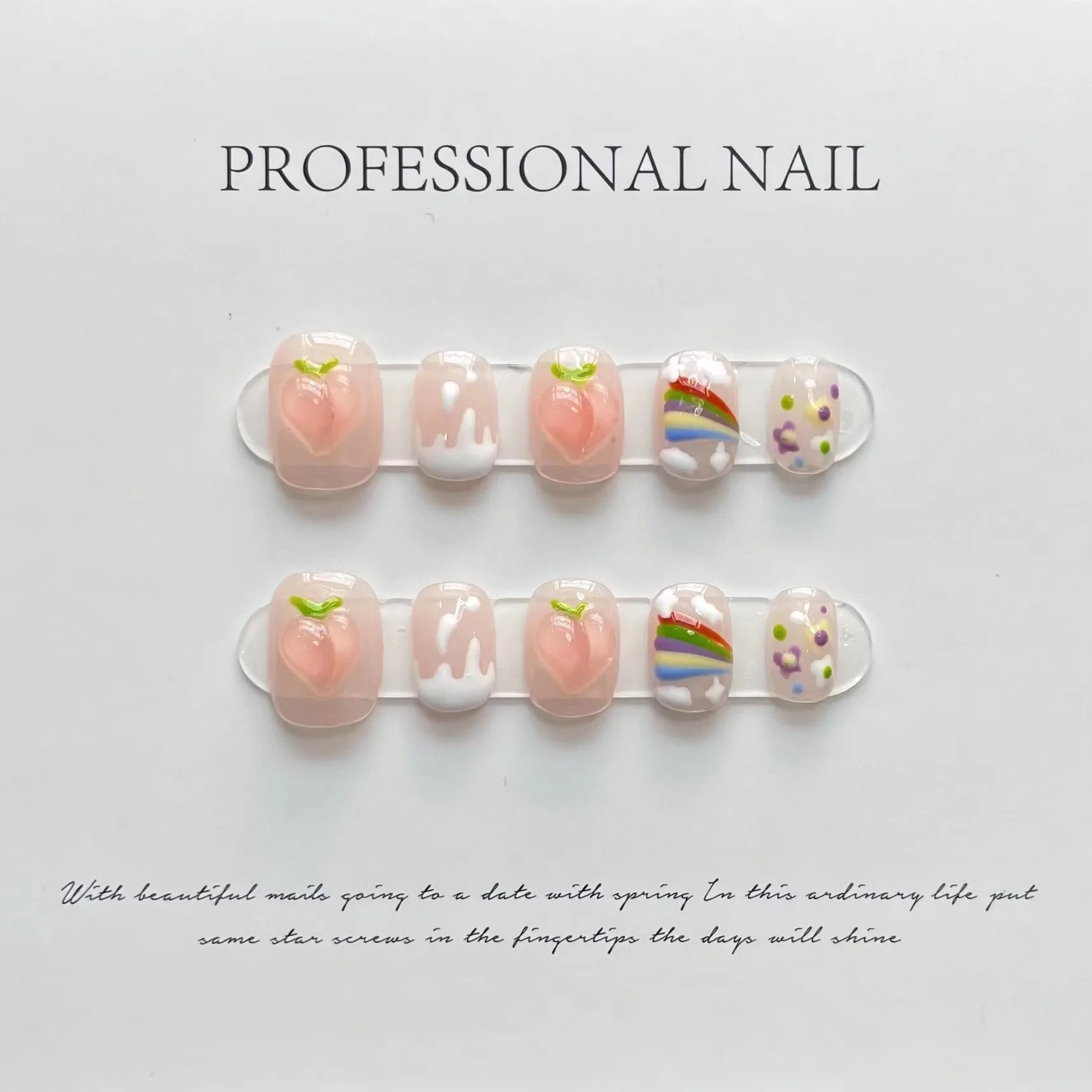 476-490 Number Phnom Penh Handmade Fake Nails Full Cover Professional Wearable Advanced French Ballet Press On Nail With Glue