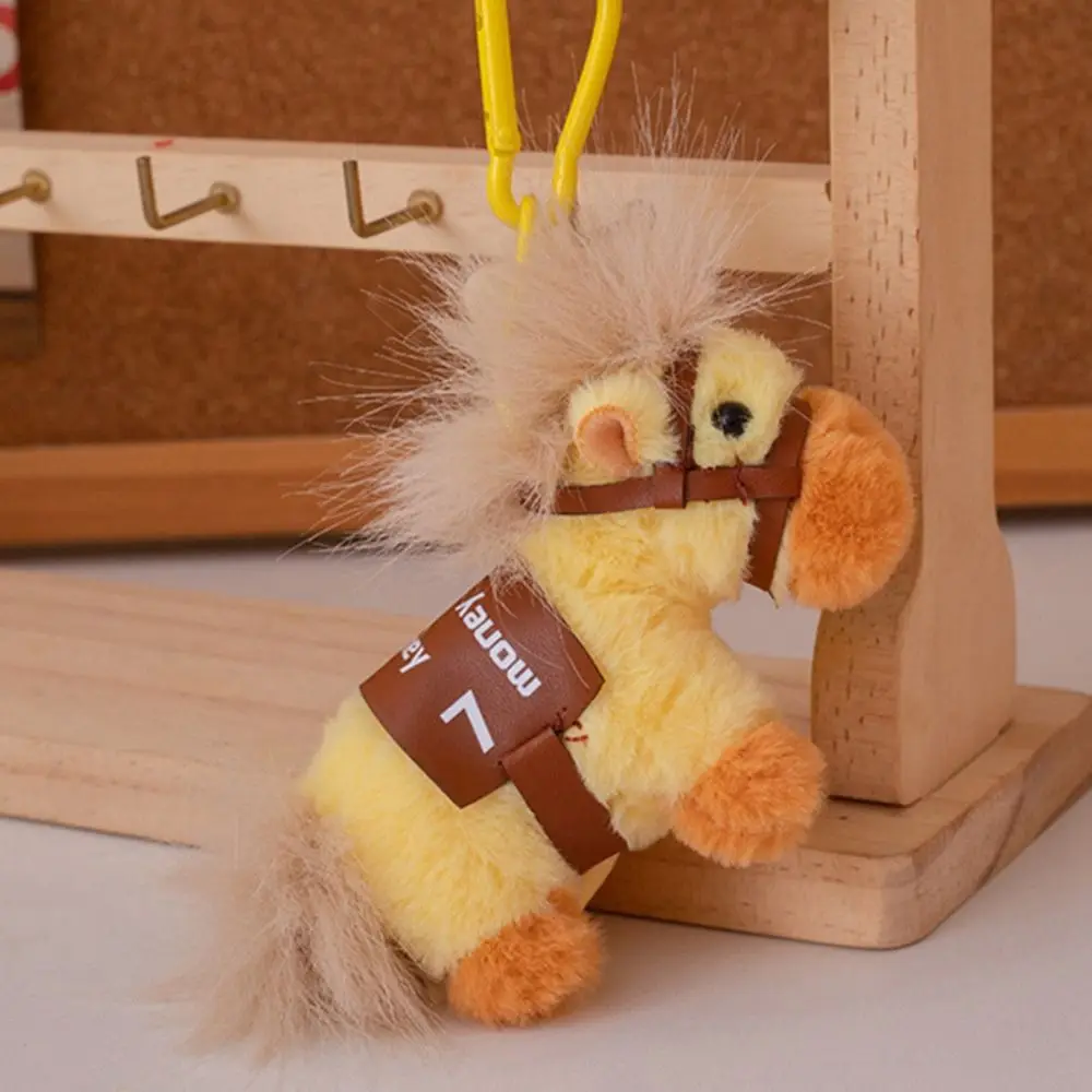 Kawaii Creative Plush Horse Keychain Fluffy Mascot Dolls Stuffed Animal Keyring Funny New Year Cartoon Steed Doll Year of Horse
