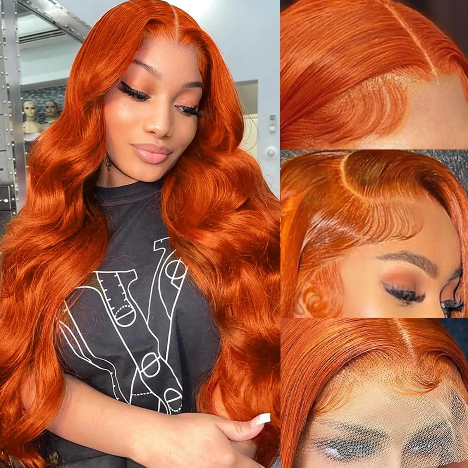 

Ginger Body Wave 13x6 HD Lace Frontal Wig Human Hair 40 30 Inch 350 Orange Ginger Colored Wig Brazilian Preplucked 13x4 Lace Wig